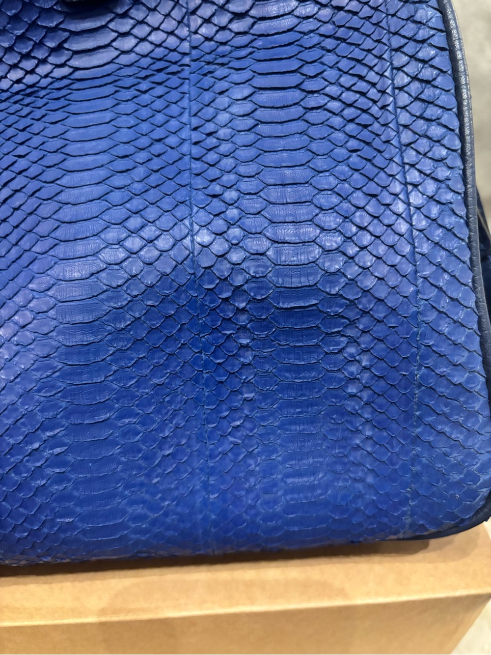 Designer snakeskin Blue Satchel Handbag - Picture 4 of 6